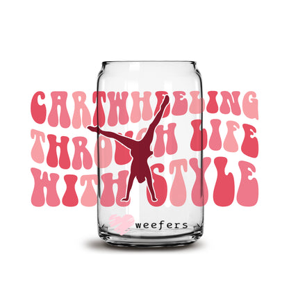 Cartwheeling through life with style Gymnastics 16oz Libbey Glass Can UV DTF or Sublimation Cup Wrap - Decal Transfer - Weefers