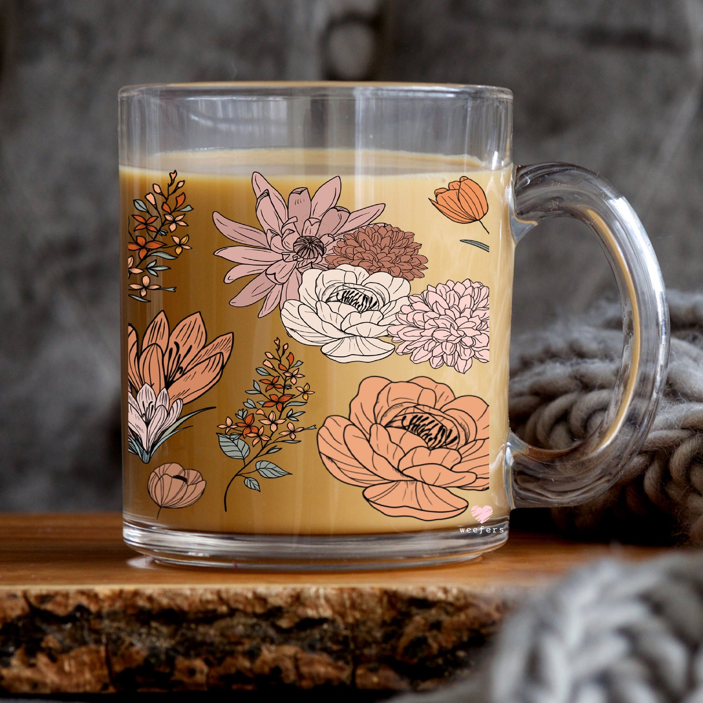 Boho Brown Floral 11oz Coffee Mug UV DTF or Sublimation Wrap - Decal - Weefers