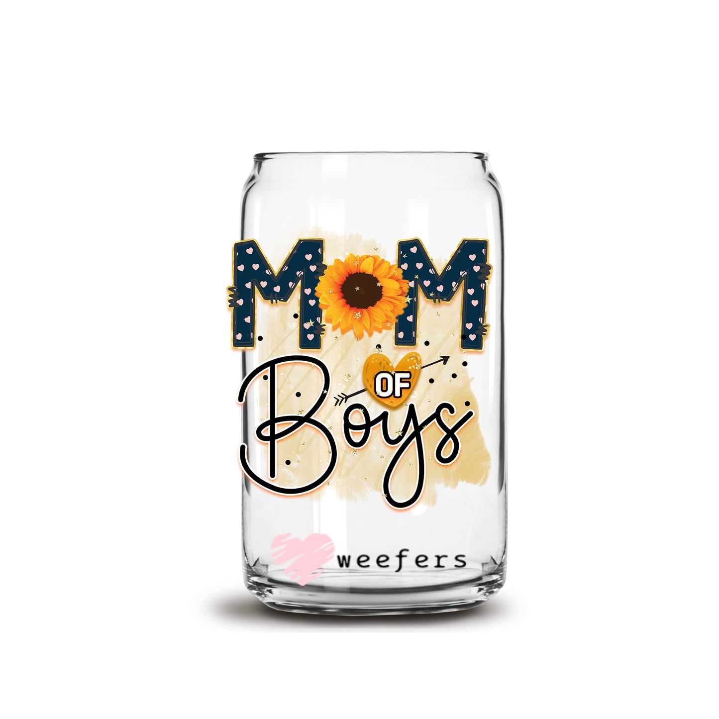 Mom of Boys Blue Sunflower 16oz Libbey Glass Can UV DTF or Sublimation Wrap - Decal - Weefers