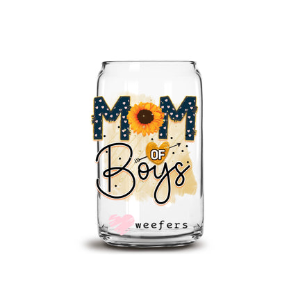 Mom of Boys Blue Sunflower 16oz Libbey Glass Can UV DTF or Sublimation Wrap - Decal - Weefers