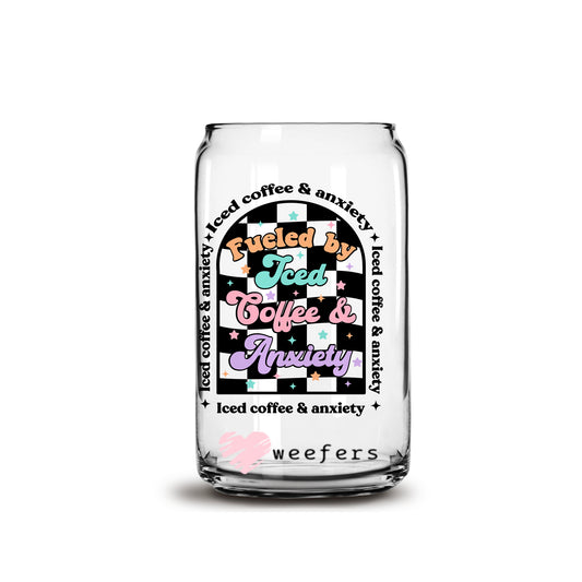 Fueled by Iced Coffee and Anxiety 16oz Libbey Glass Can UV DTF or Sublimation Wrap - Decal Weefers