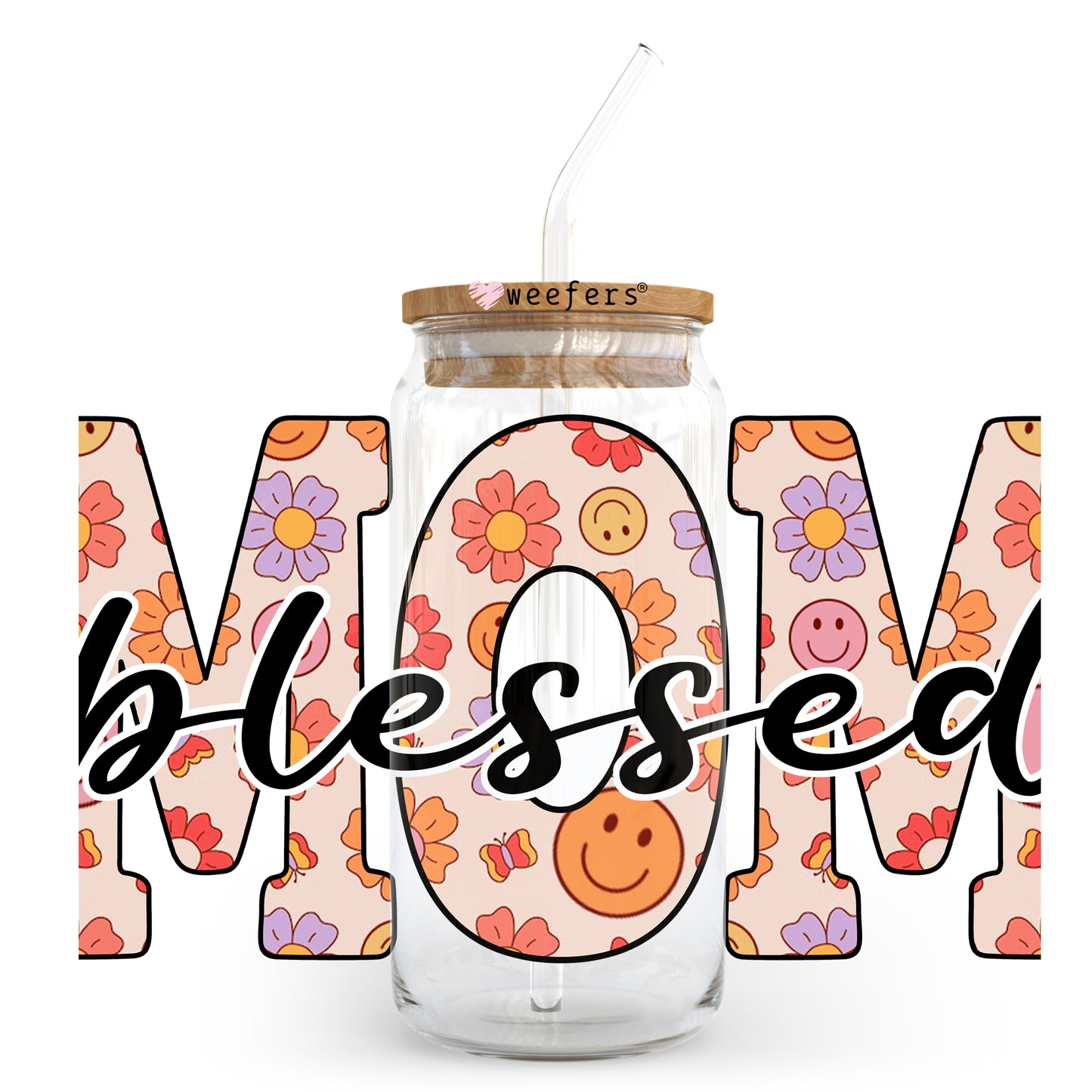 Retro Blessed Mom 20oz Libbey Glass Can, 34oz Hip Sip, 40oz Tumbler UV DTF or Sublimation Decal Transfer - Weefers