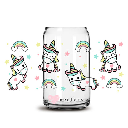 Rainbow Unicorn 16oz Libbey Glass Can UV DTF or Sublimation Wrap - Decal - Weefers