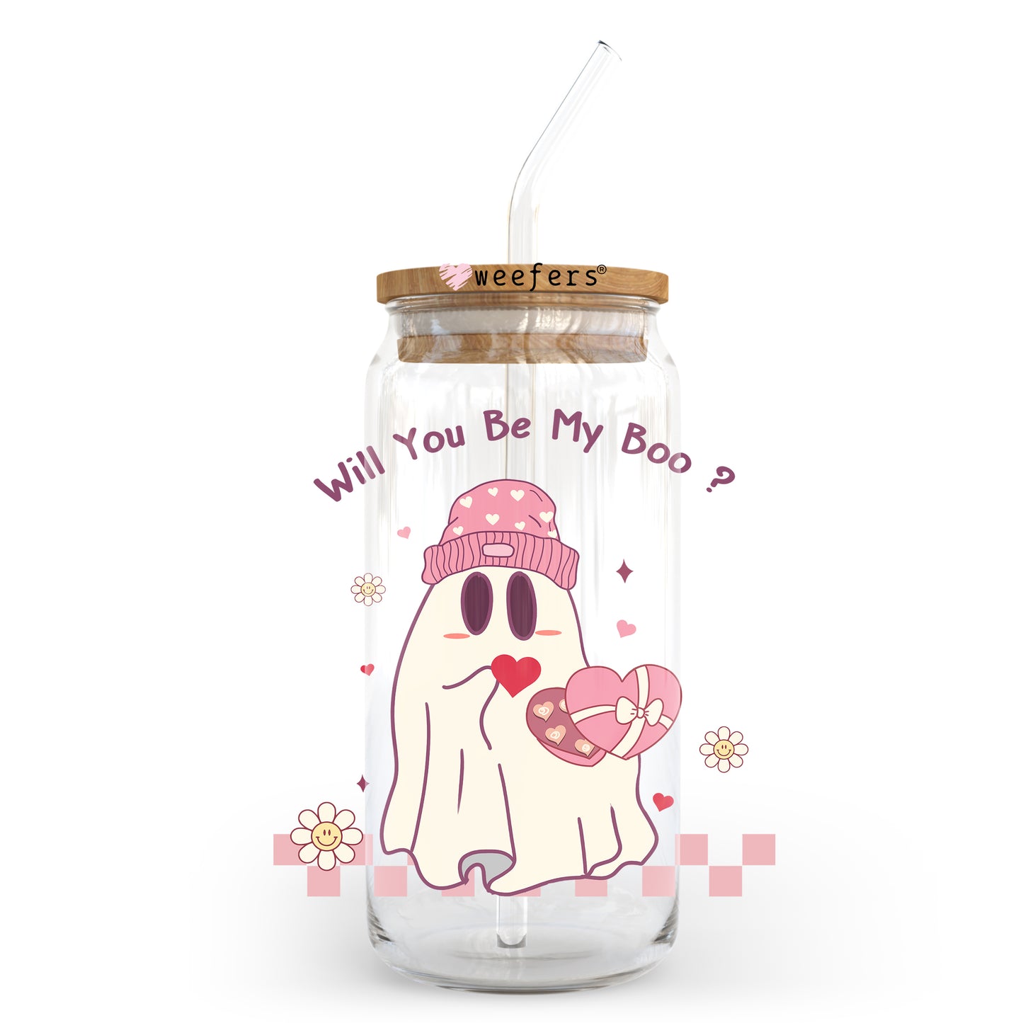 Will You Be My Boo Valentine's Day 20oz Libbey Glass Can UV DTF or Sublimation Wrap - Decal - Weefers