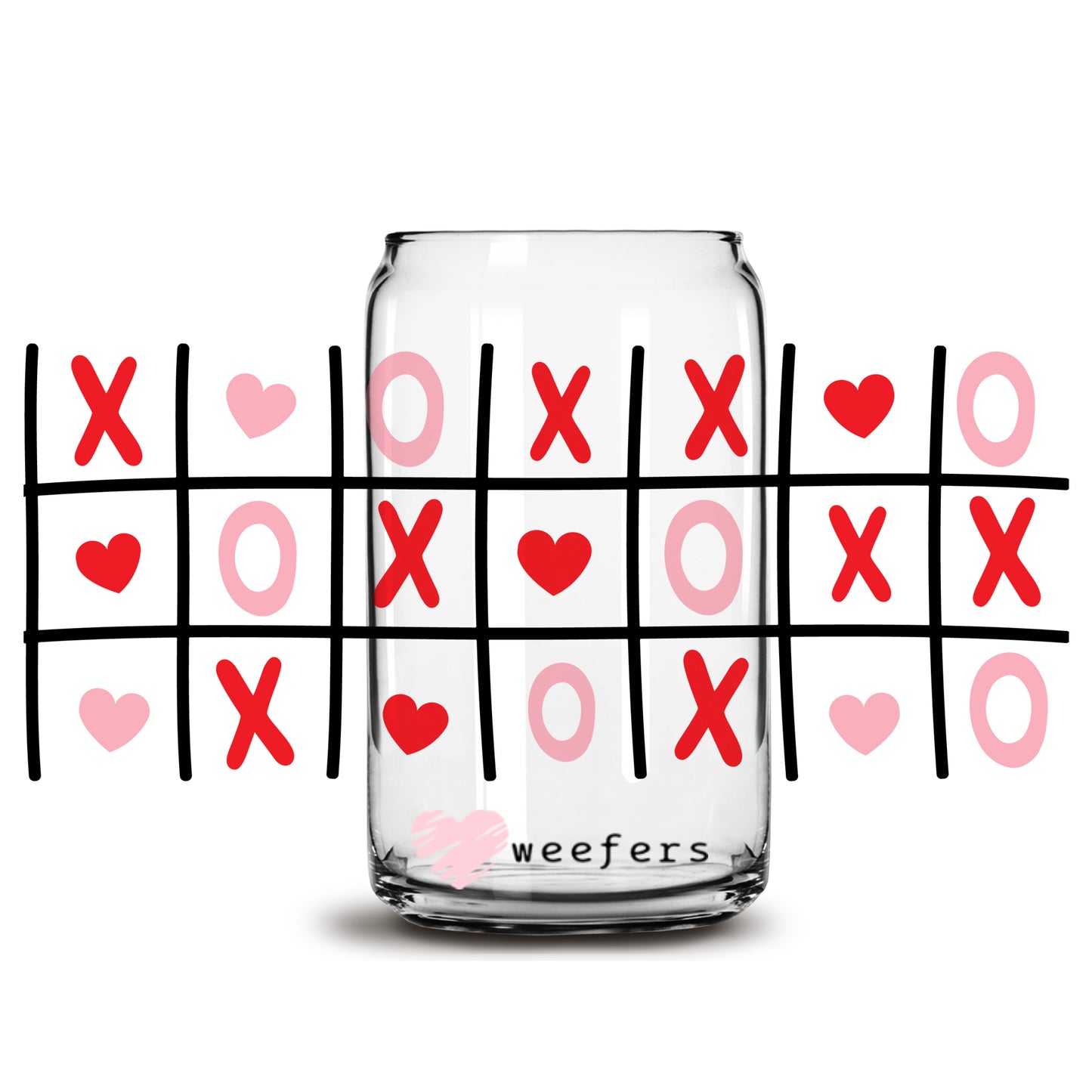 Valentine Tic Tac Toe Libbey Glass Can Wrap UV DTF Sublimation Transfers - Weefers