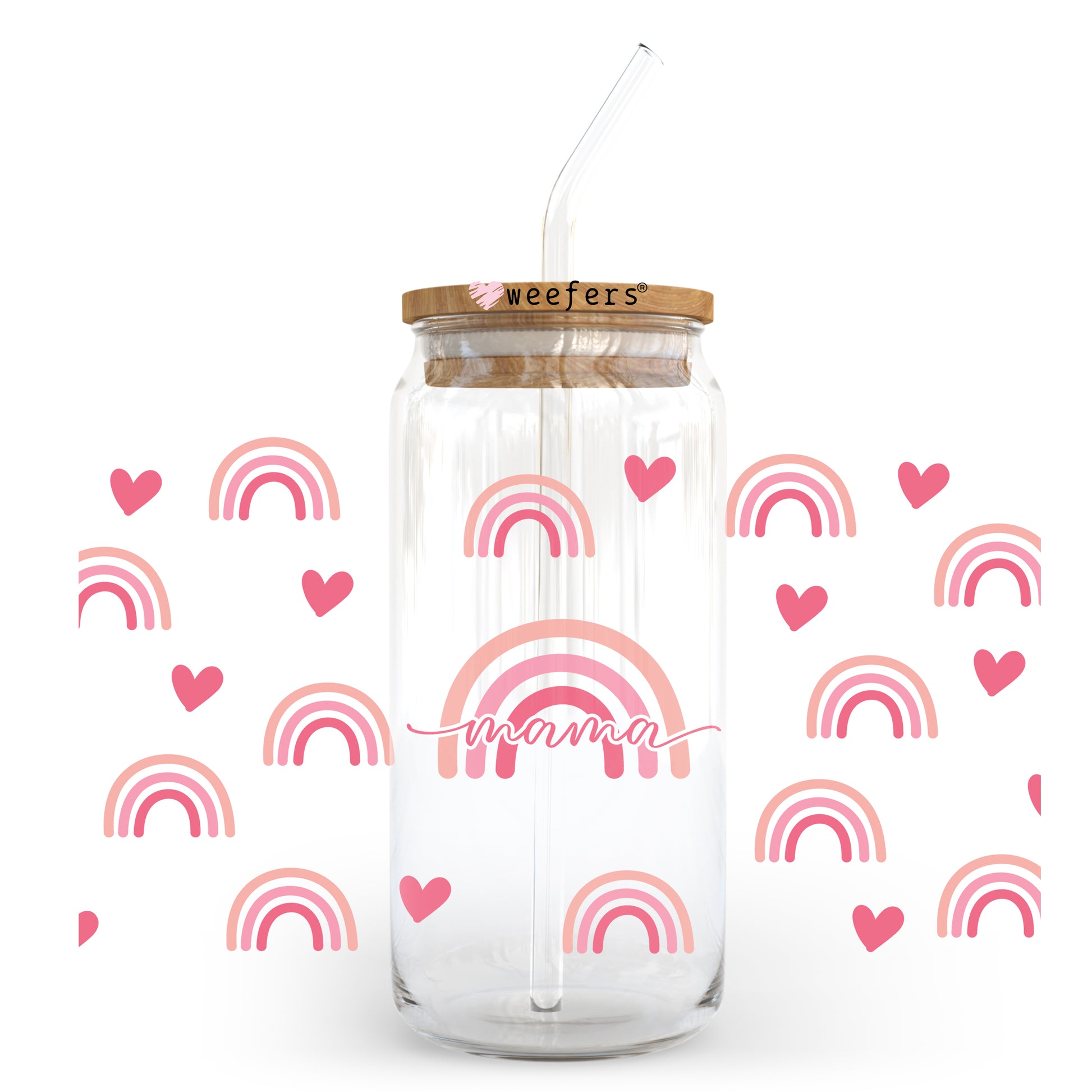 Pink Rainbows Valentine's Day 20oz Libbey Glass Can UV DTF or Sublimation Wrap - Decal - Weefers