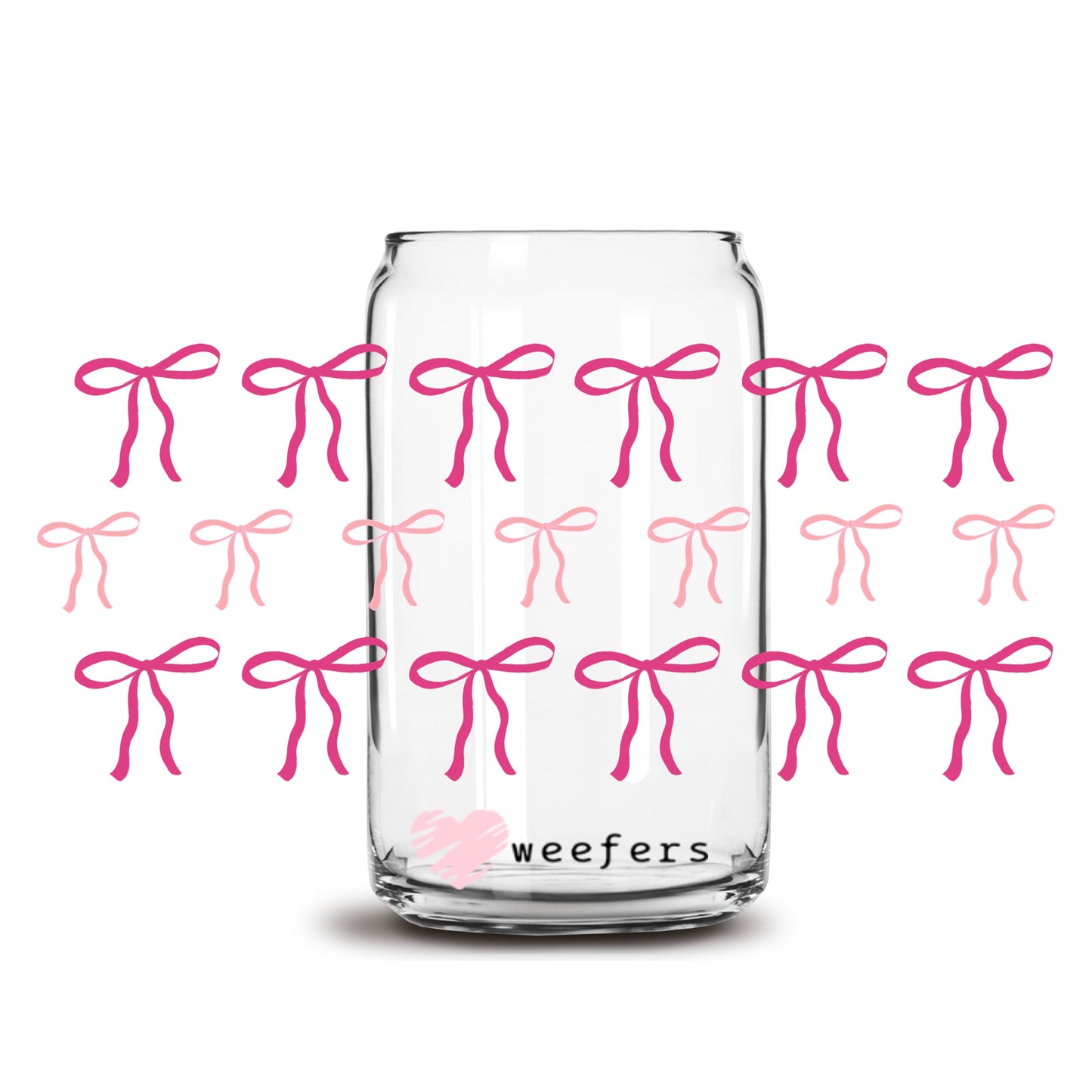 Coquette Light and Hot Pink Ribbons 16oz Libbey Glass Can UV DTF or Sublimation Cup Wrap - Decal Transfer - Weefers