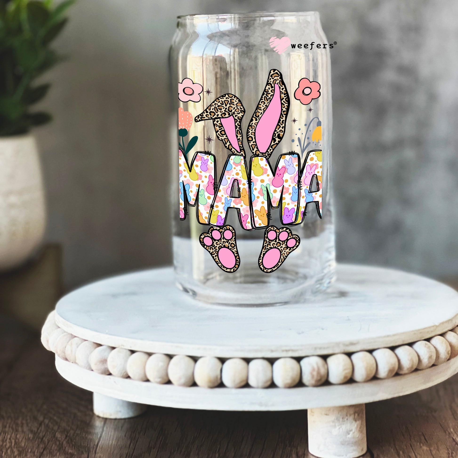 Mama Bunny 16oz Libbey Glass Can UV DTF or Sublimation Cup Wrap - Decal Transfer - Weefers