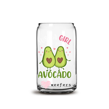 Just a Girl Who Loves Avocado 16oz Libbey Glass Can UV DTF or Sublimation Wrap - Decal - Weefers