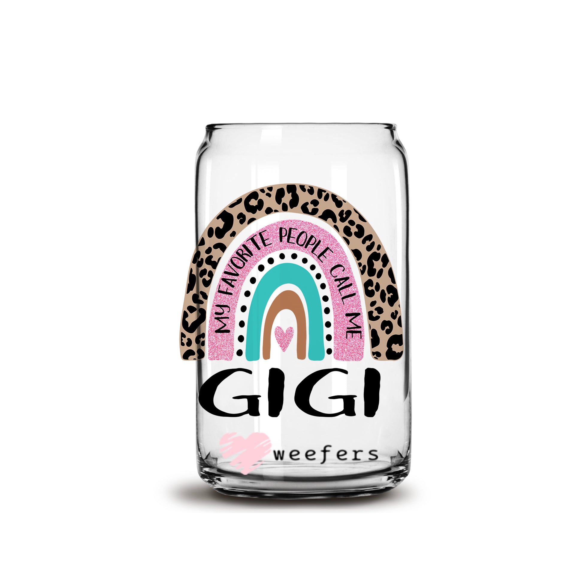 Mother's Day Gigi Boho Rainbow  16oz Libbey Glass Can Cup UV DTF or Sublimation Wrap - Decal - Weefers