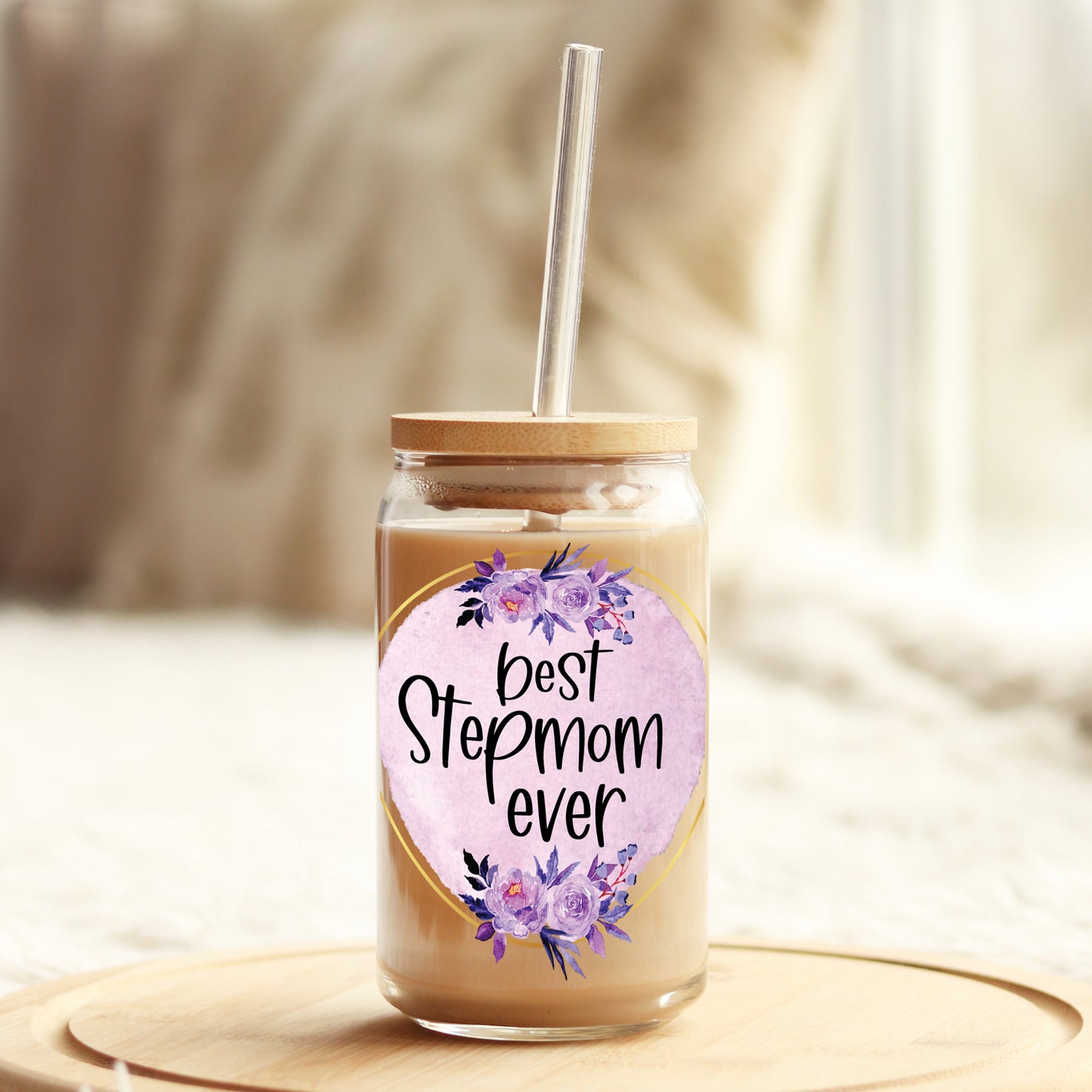 Best Step Mom Ever 16oz Libbey Glass Can UV DTF or Sublimation Wrap - Decal - Weefers