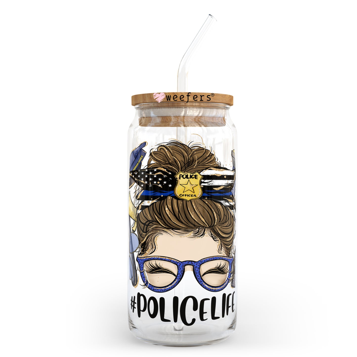 Messy Bun Police Life 20oz Libbey Glass Can, 34oz Hip Sip, 40oz Tumbler UV DTF or Sublimation Decal Transfer - Weefers