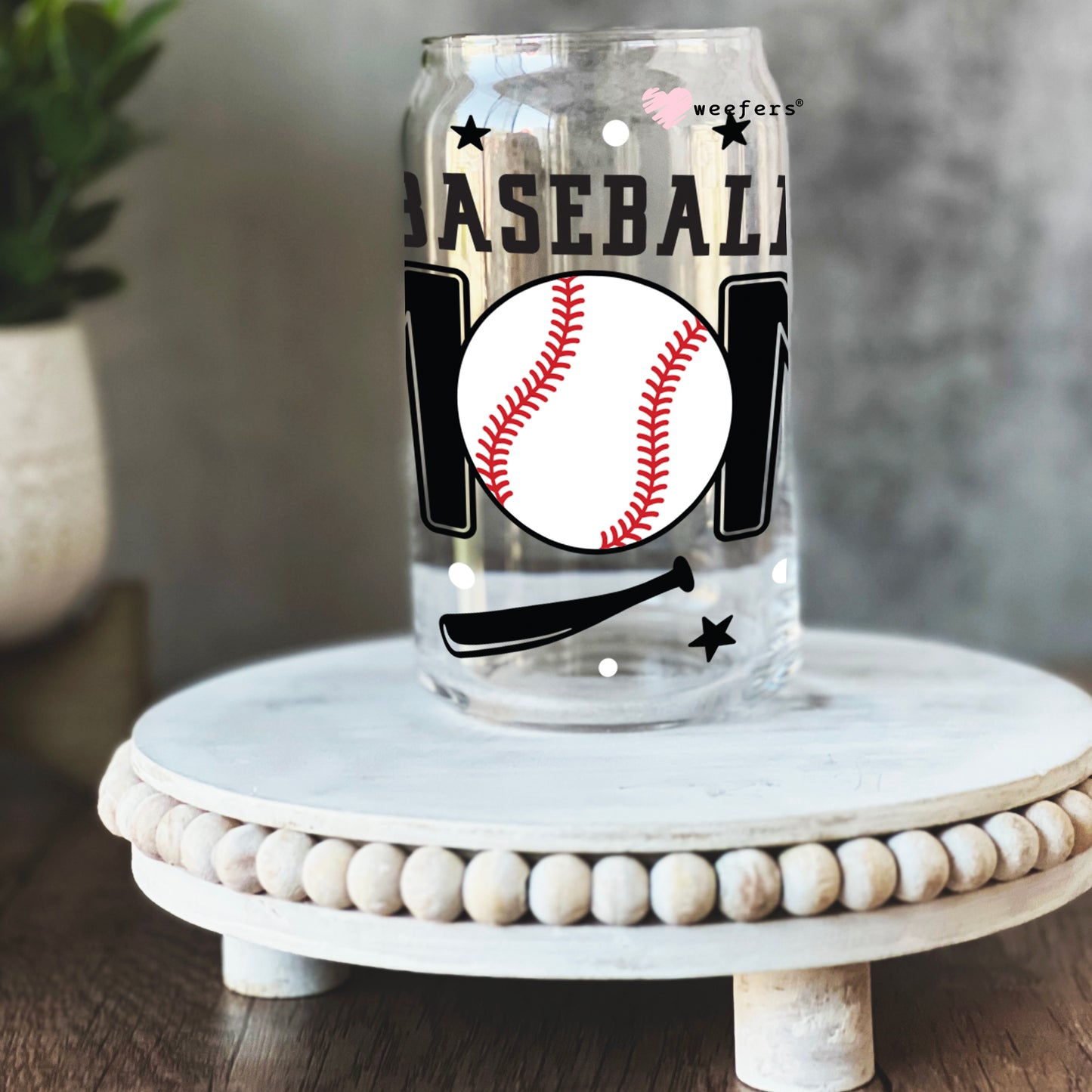 Baseball Mom Bats and Balls 16oz Libbey Glass Can UV DTF or Sublimation Wrap - Decal - Weefers