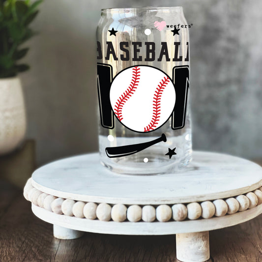 Baseball Mom Bats and Balls 16oz Libbey Glass Can UV DTF or Sublimation Wrap - Decal Weefers