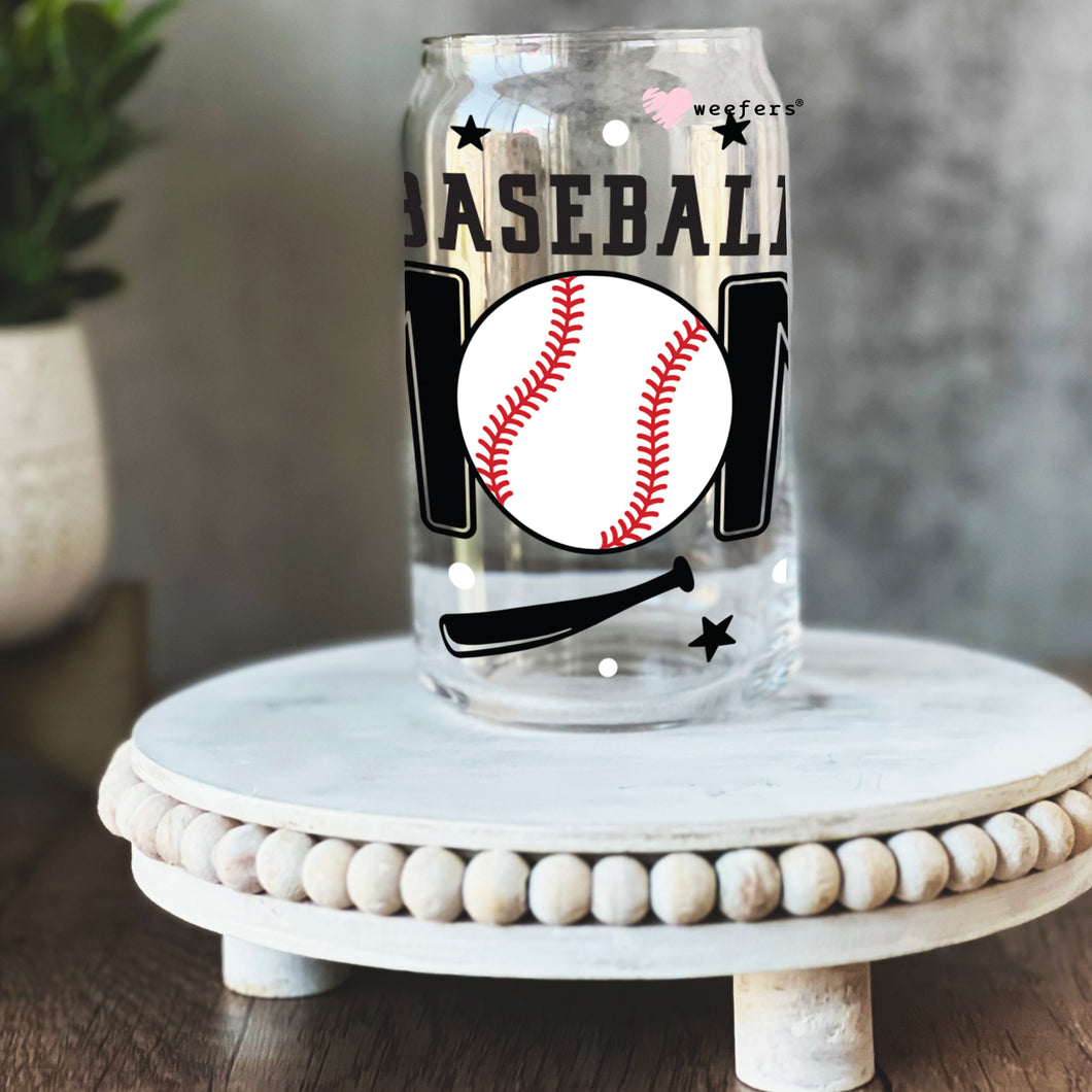 Baseball Mom Bats and Balls 16oz Libbey Glass Can UV-DTF or Sublimation Wrap - Decal