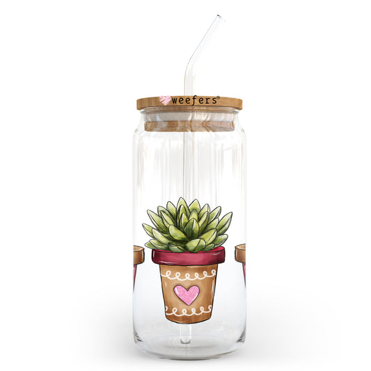 Succulent Valentine's Day 20oz Libbey Glass Can UV DTF or Sublimation Wrap - Decal - Weefers