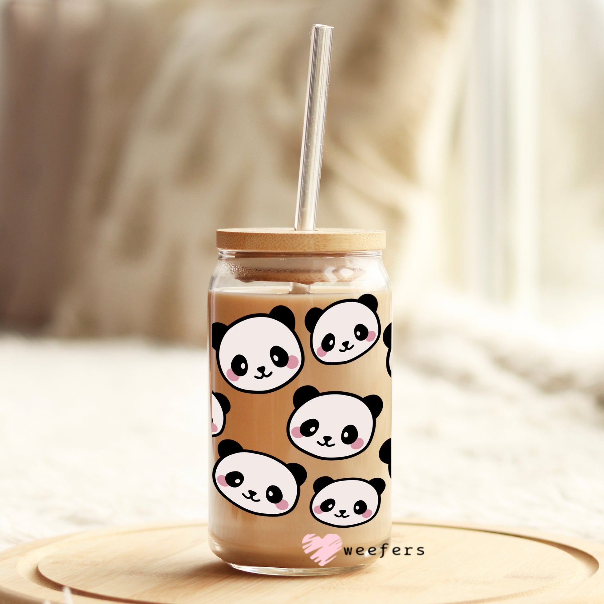 Cute Panda Faces 16oz Libbey Glass Can UV DTF or Sublimation Wrap - Decal - Weefers