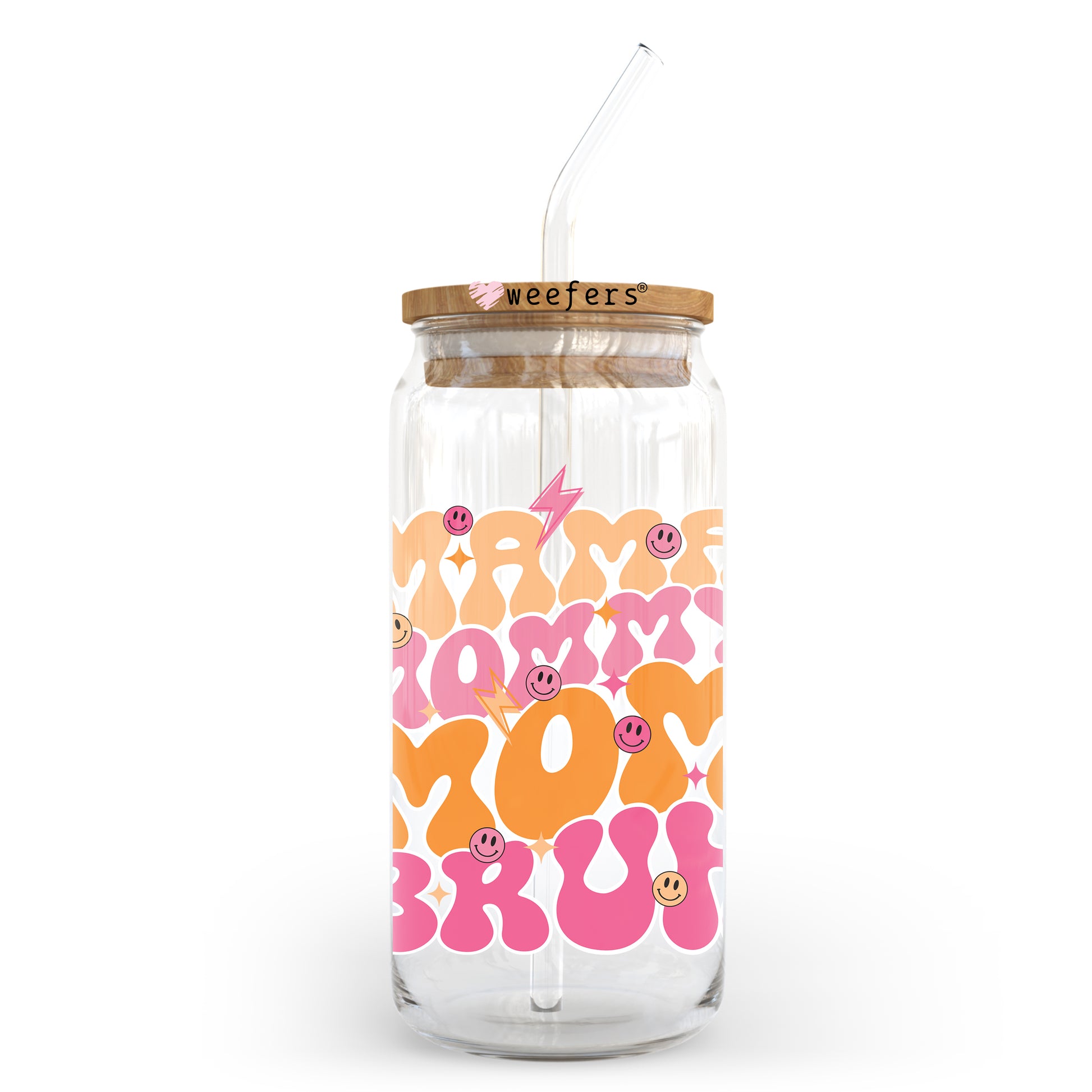 Mama Mommy Mom Bruh Pink and Orange 20oz Libbey Glass Can UV DTF or Sublimation Wrap - Decal Transfer - Weefers