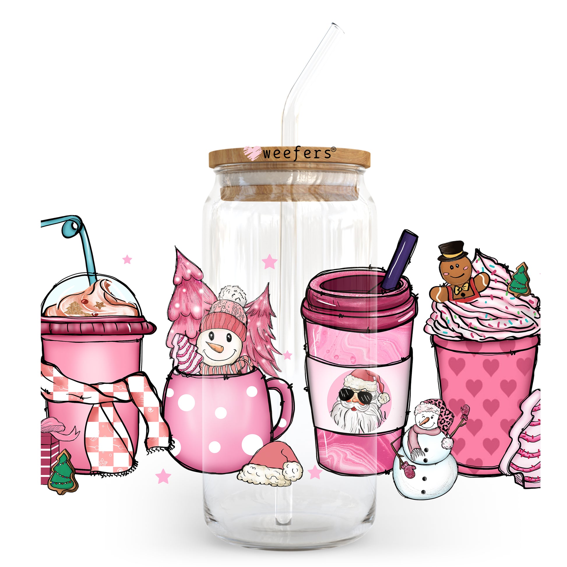 Pink Santa Coffee Latte 20oz Libbey Glass Can, 34oz Hip Sip, 40oz Tumbler UV DTF or Sublimation Decal Transfer - Weefers