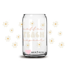 Load image into Gallery viewer, Coffee Teach Repeat White and Blush 16oz Libbey Glass Can UV-DTF or Sublimation Wrap - Decal

