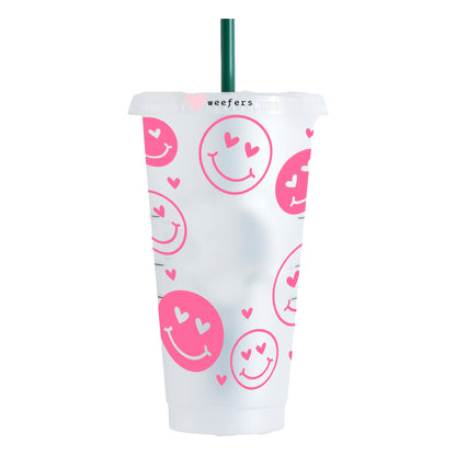 Pink Heart Smile Faces HOLE 24oz Cold Cup UV DTF Wrap - Hole - Ready to apply Wrap - Weefers