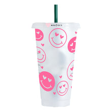 Load image into Gallery viewer, Pink Heart Smile Faces HOLE 24oz Cold Cup UV-DTF Wrap - Hole - Ready to apply Wrap
