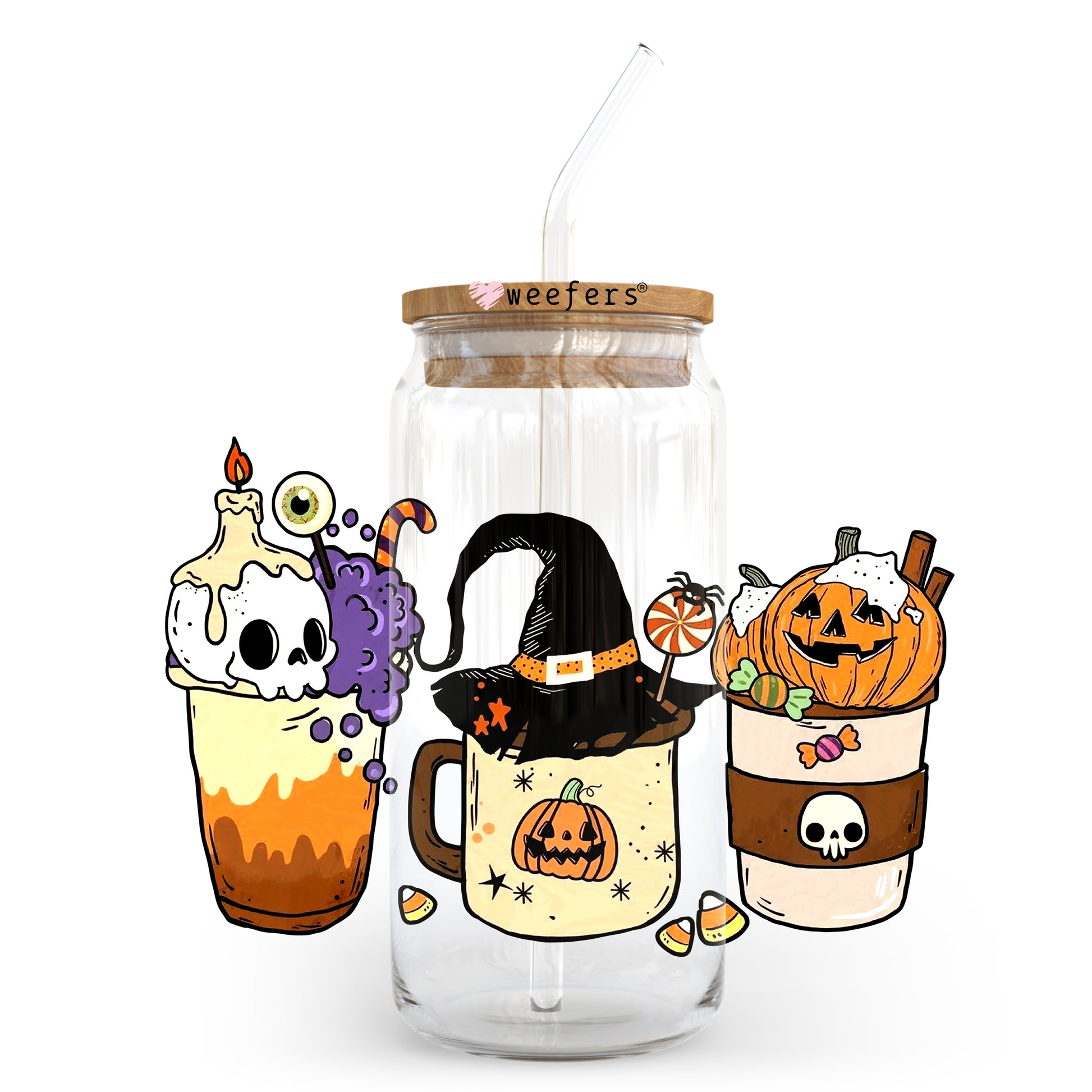 Halloween Coffee Latte 20oz Libbey Glass Can, 34oz Hip Sip, 40oz Tumbler UV DTF or Sublimation Decal Transfer - Weefers