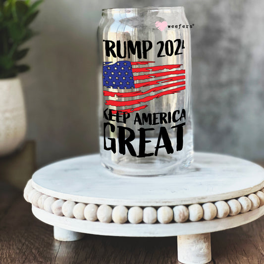 Trump 2024 Make America Great 16oz Libbey Glass Can UV DTF or Sublimation Cup Wrap - Decal Transfer - Weefers