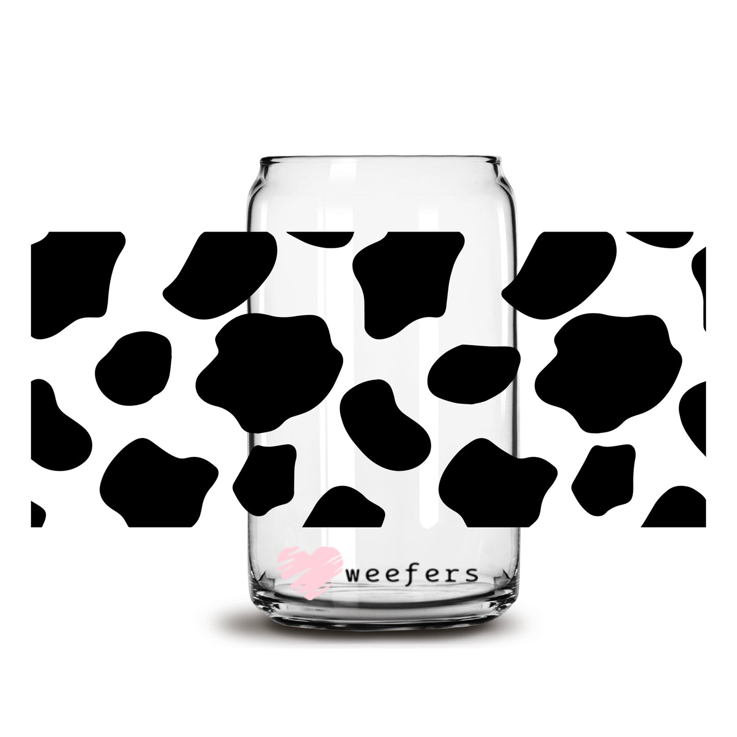 Black Cow Print 16oz Libbey Glass Can UV DTF or Sublimation Wrap - Decal - Weefers