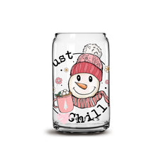 Load image into Gallery viewer, Just Chill Snowman 16oz Libbey Glass Can UV-DTF or Sublimation Wrap - Decal
