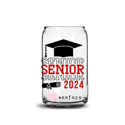 Senior Senior Senior Red And Black 16oz Libbey Glass Can UV DTF or Sublimation Cup Wrap - Decal Transfer - Weefers