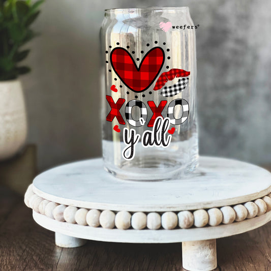 XOXO Love Y'all Valentine's Day 16oz Libbey Glass Can UV DTF or Sublimation Cup Wrap - Decal Transfer - Weefers