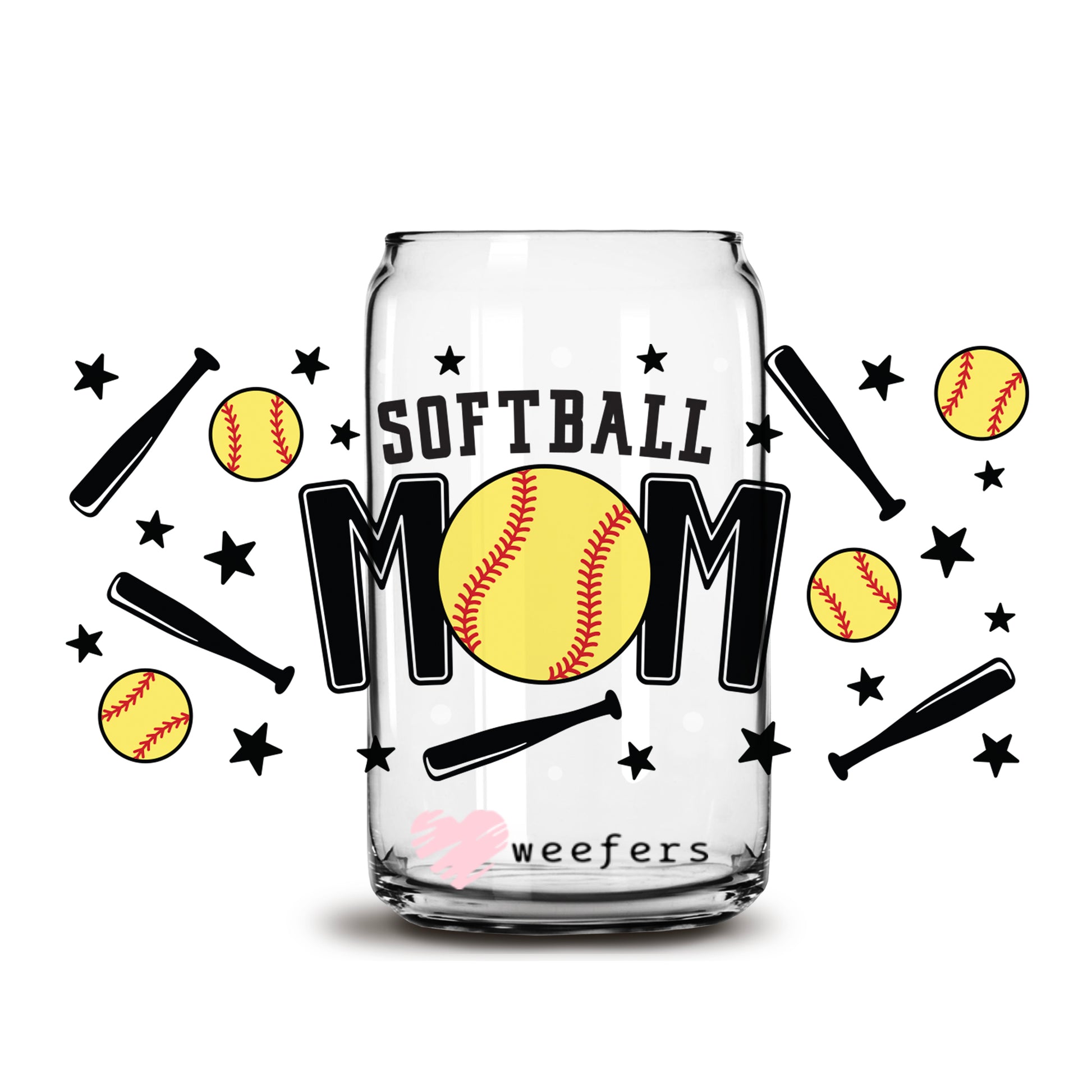 Softball Mom Balls and Bats 16oz Libbey Glass Can UV DTF or Sublimation Wrap - Decal - Weefers