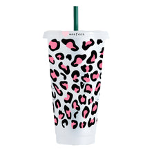 Load image into Gallery viewer, Pink and Black Cheetah 24oz UV-DTF Cold Cup Wrap - Ready to apply Wrap

