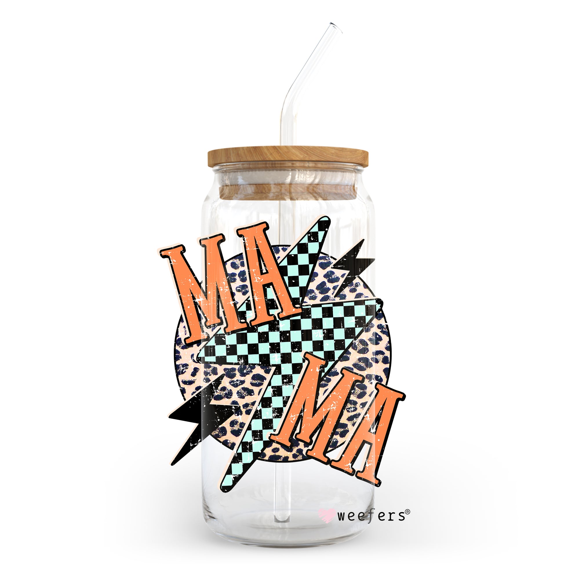 Mama Lightening Bolt Checker 20oz Libbey Glass Can, 34oz Hip Sip, 40oz Tumbler UV DTF or Sublimation Decal Transfer - Weefers