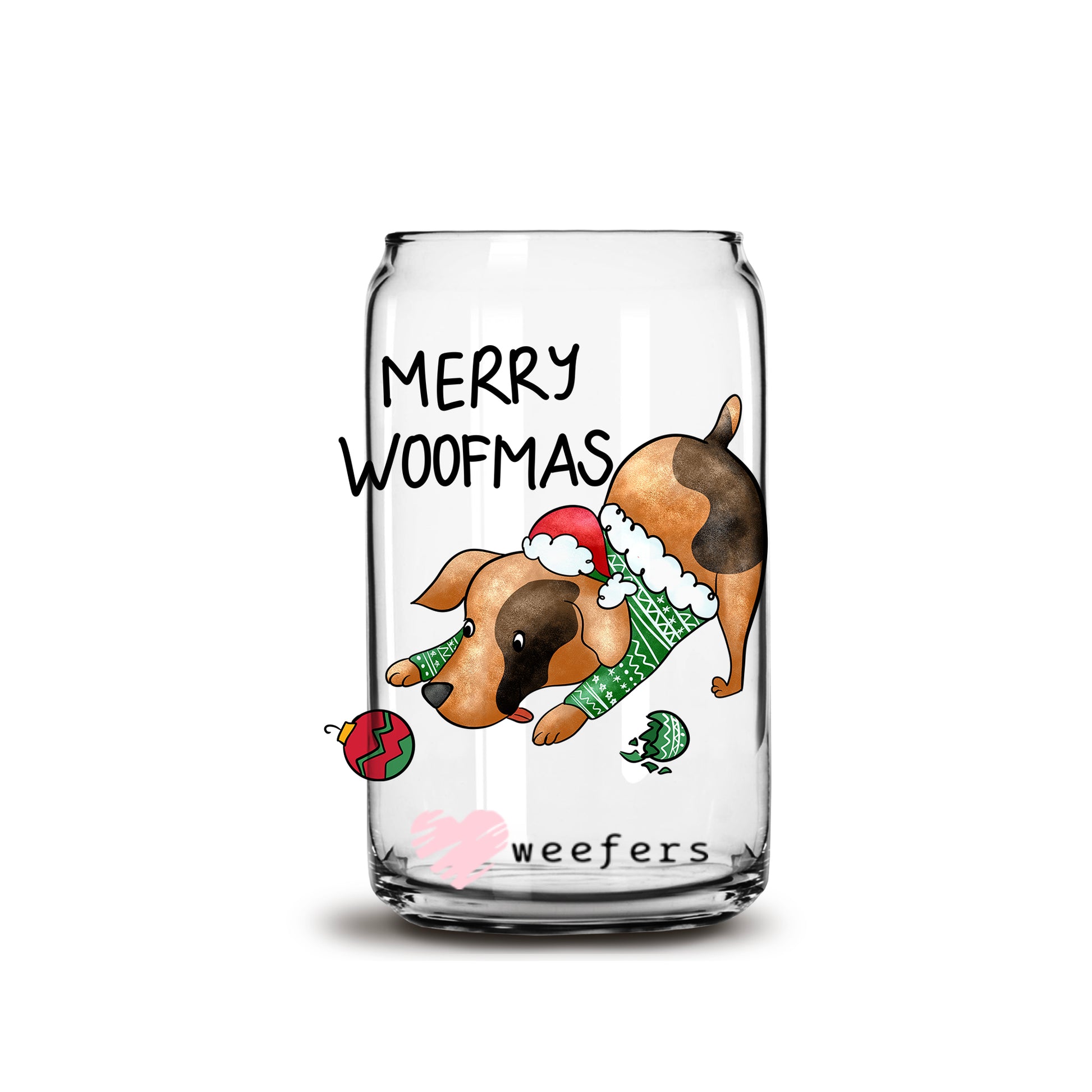 Merry Woofmas 16oz Libbey Glass Can UV DTF or Sublimation Cup Wrap - Decal Transfer - Weefers