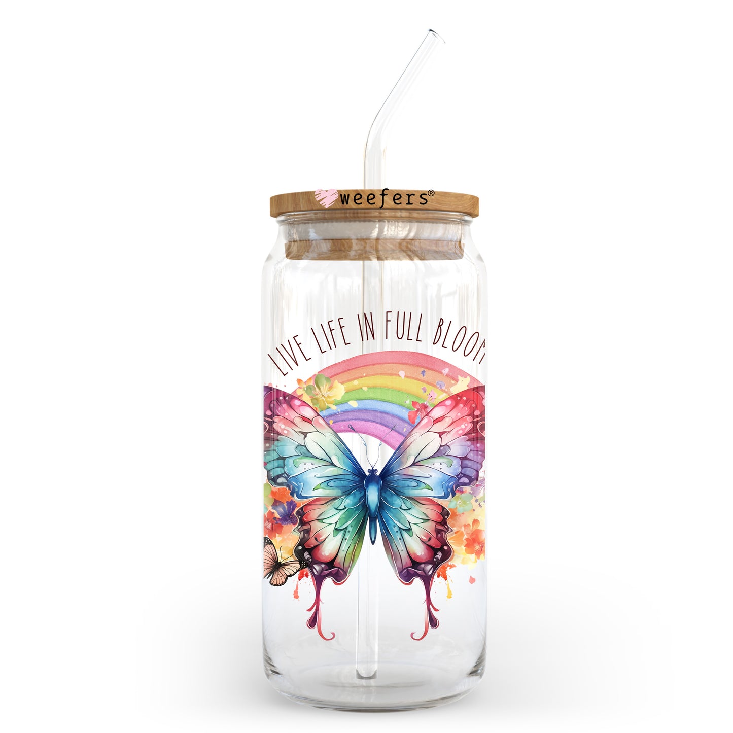 Live Life in Full Bloom 20oz Libbey Glass Can UV DTF or Sublimation Wrap - Decal Transfer - Weefers