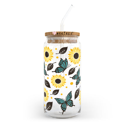 Butterflies and Sunflowers 20oz Libbey Glass Can, 34oz Hip Sip, 40oz Tumbler UV DTF or Sublimation Decal Transfer - Weefers