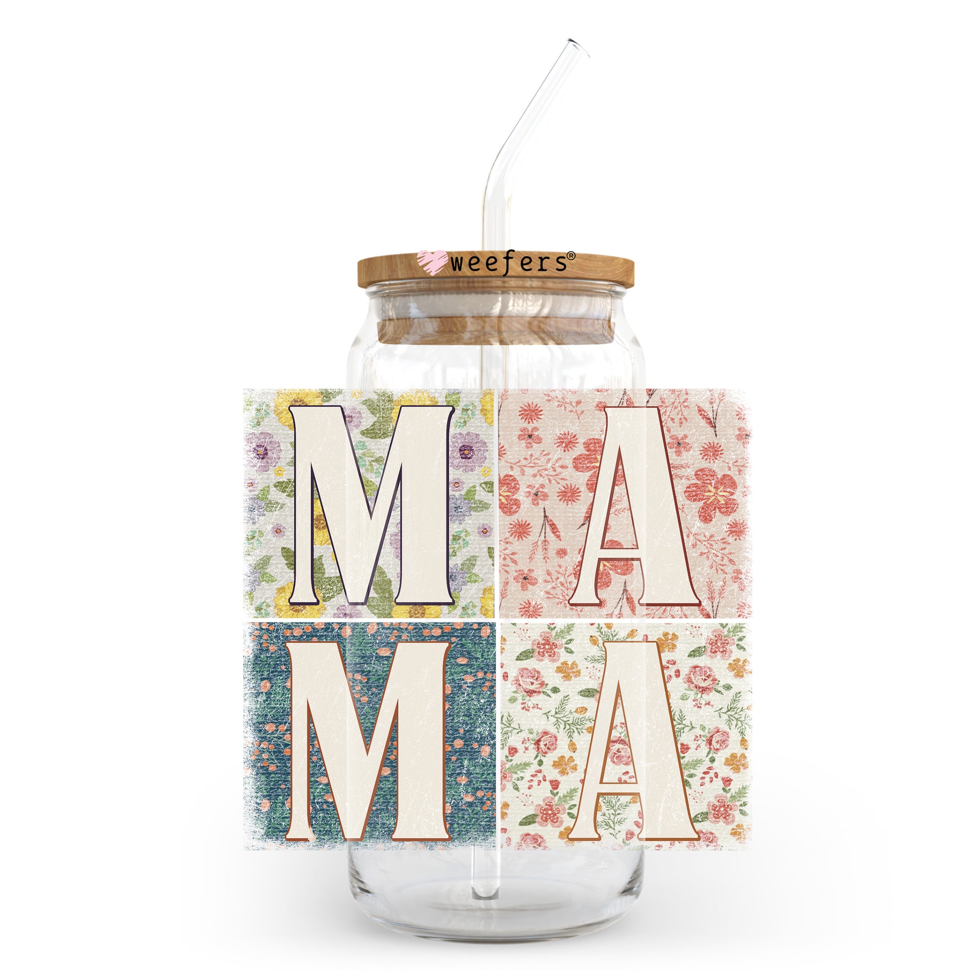 MaMa Vintage Squares  20oz Libbey Glass Can UV DTF or Sublimation Wrap - Decal Transfer - Weefers