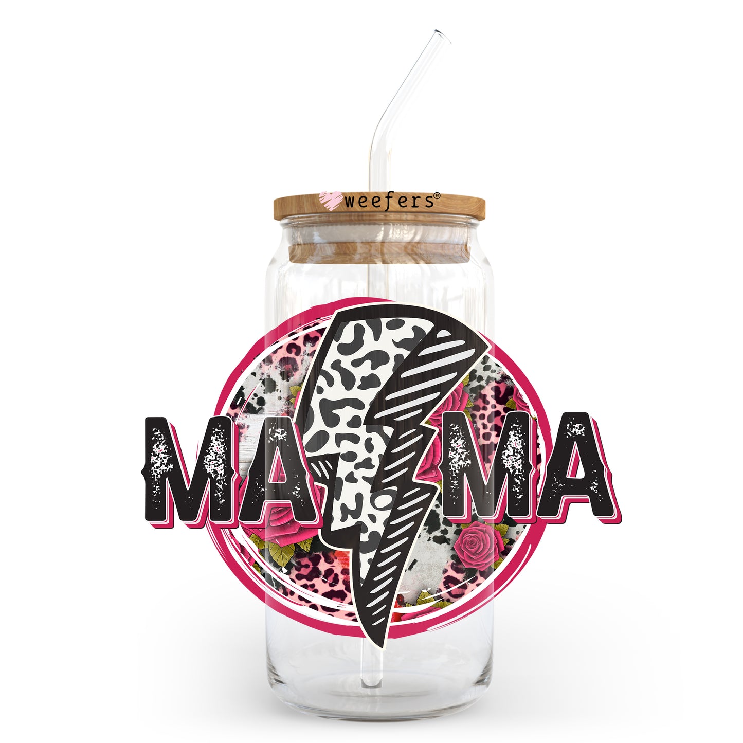 Mama Cheetah Lightening Red 20oz Libbey Glass Can UV DTF or Sublimation Wrap - Decal - Weefers