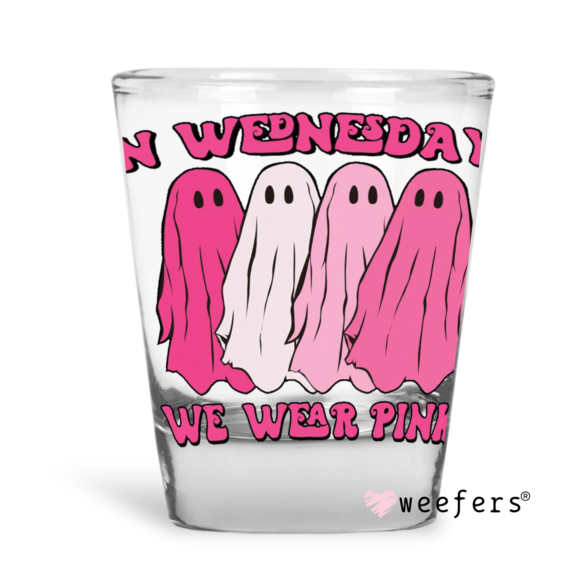 On Wednesdays We Wear Pink Halloween Shot Glass Short UV DTF or Sublimation Wrap - Decal - Weefers