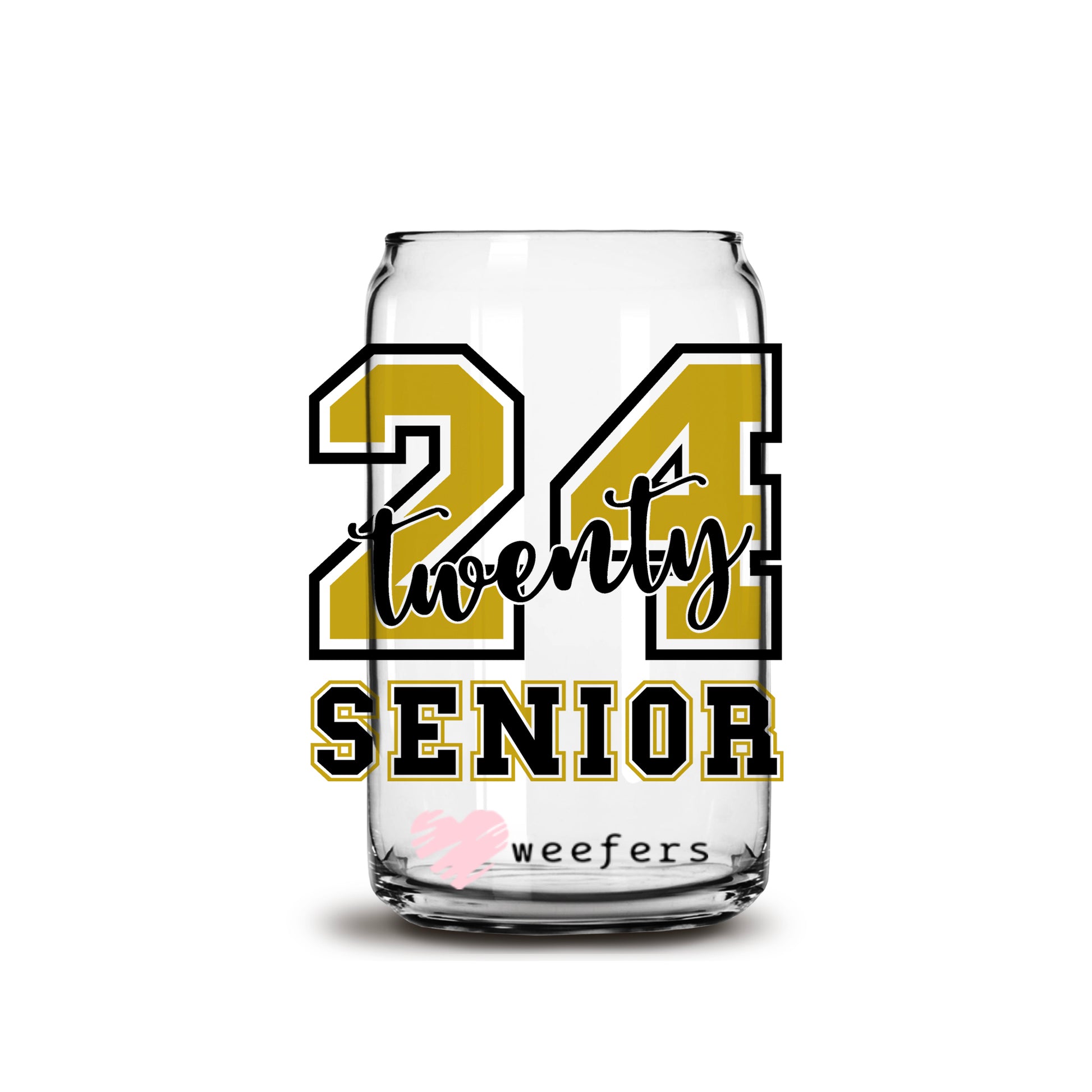 2024 Senior Gold and Black 16oz Libbey Glass Can UV DTF or Sublimation Wrap - Decal - Weefers