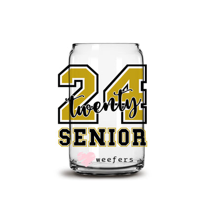 2024 Senior Gold and Black 16oz Libbey Glass Can UV DTF or Sublimation Wrap - Decal - Weefers