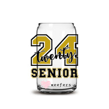 Load image into Gallery viewer, 2024 Senior Gold and Black 16oz Libbey Glass Can UV-DTF or Sublimation Wrap - Decal

