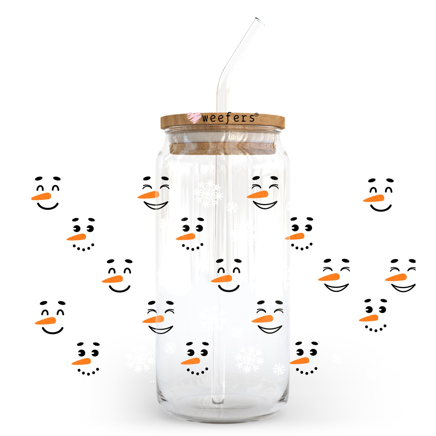 Snowman Faces Christmas 20oz Libbey Glass Can, 34oz Hip Sip, 40oz Tumbler UV DTF or Sublimation Decal Transfer - Weefers