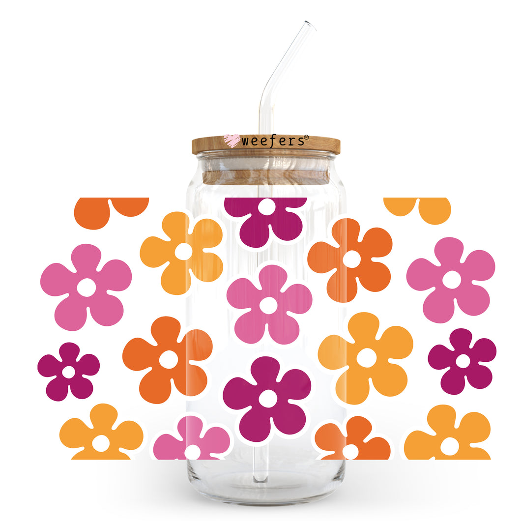 Bright Retro Flowers 20oz Libbey Glass Can UV-DTF or Sublimation Wrap - Decal