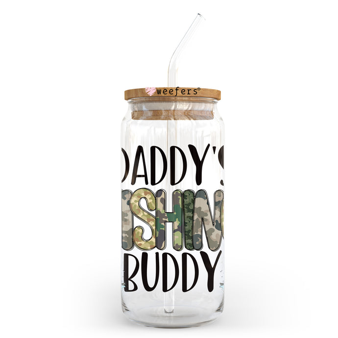 a glass jar with a straw in it that says daddy's fishin '