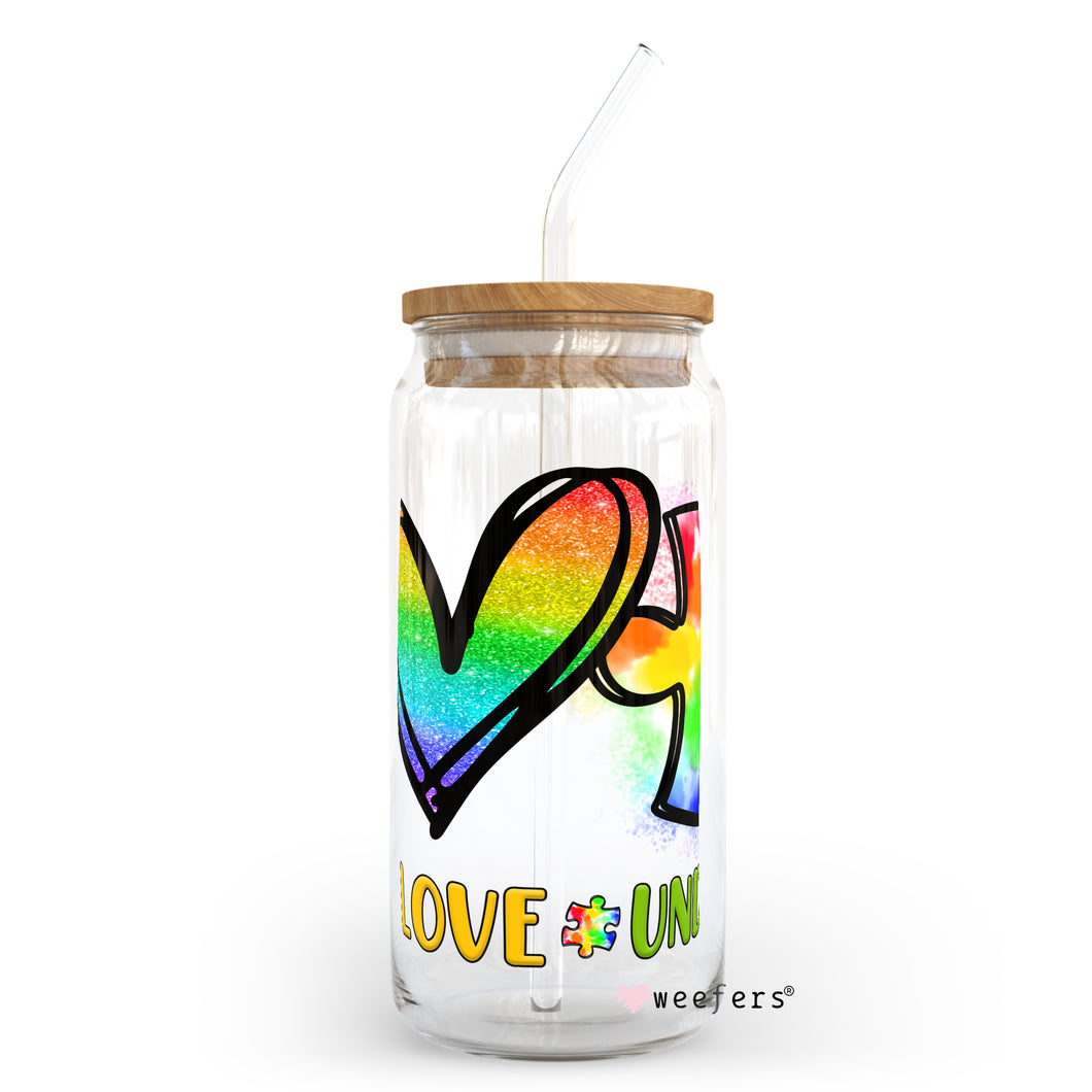Autism Accept Love Understand 20oz Libbey Glass Can UV-DTF or Sublimation Wrap - Decal