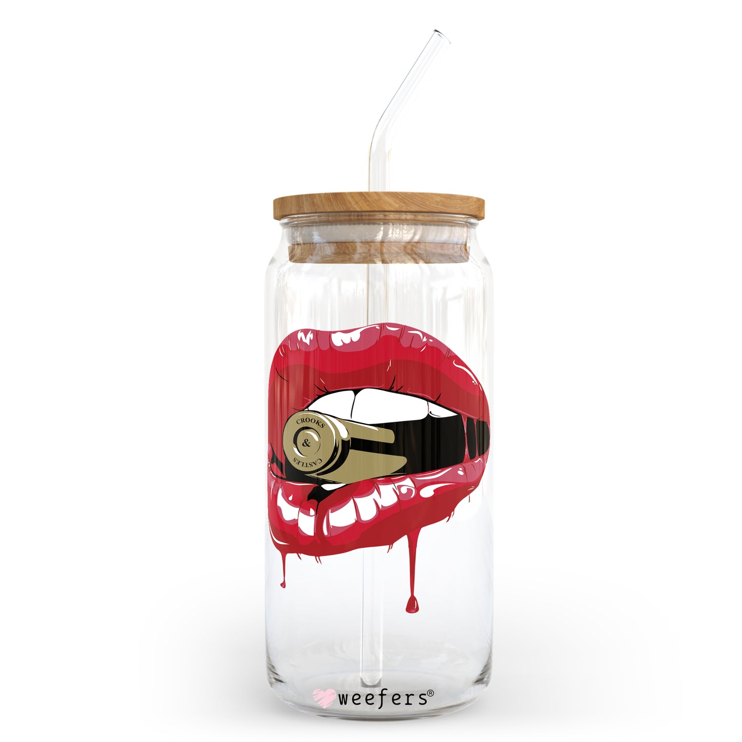 Bullet Red Lips 20oz Libbey Glass Can, 34oz Hip Sip, 40oz Tumbler UV DTF or Sublimation Decal Transfer - Weefers