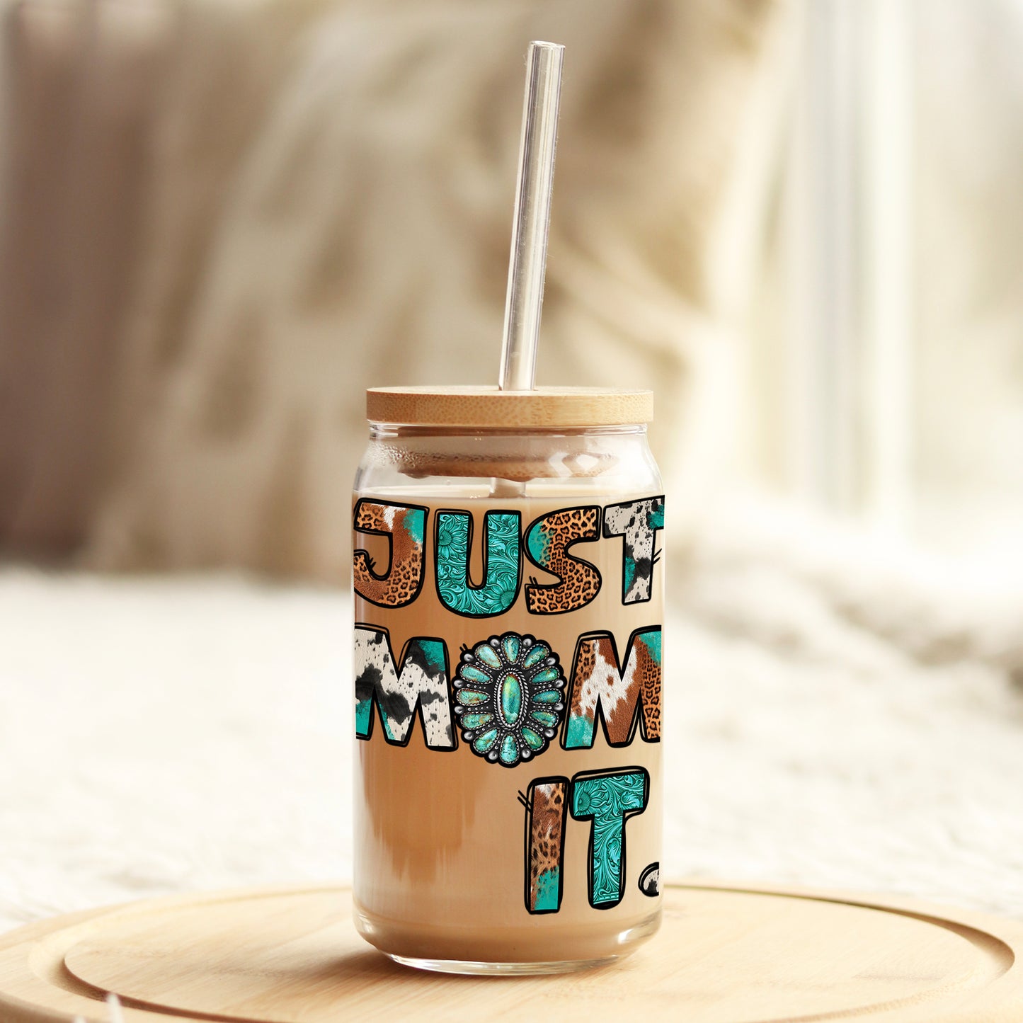 Western Just Mom It 16oz Libbey Glass Can UV DTF or Sublimation Wrap - Decal - Weefers